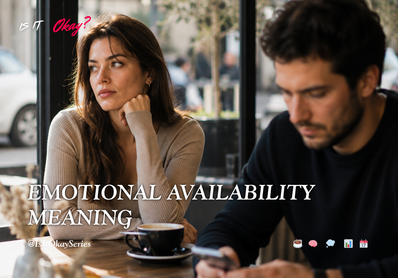 A group of people sitting together emotionally disconnected, representing emotional availability meaning and emotional distance in relationships