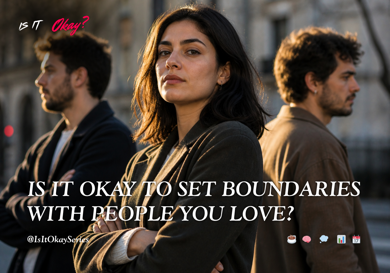 Is it okay to set boundaries. A person standing confidently alone representing setting boundaries and self respect, showing calm strength and emotional clarity